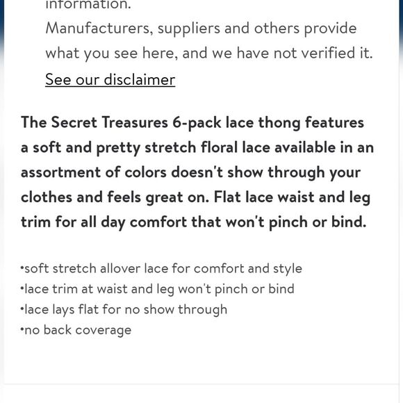 NWT Sercet Treasures Women's Lace Stretch Thong Panties 6-pack - Picture 5 of 5